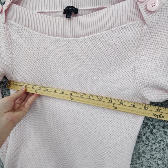 Talbots Women Sweater Preppy Coastal S Pink Boat Neck Anchor Button Nautical - Picture 2 of 16